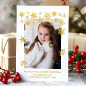 Gouden Sneeuwvlokken Witte Kerstkaart