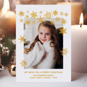 Gouden Sneeuwvlokken Witte Kerstkaart