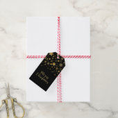 Gouden Sneeuwvlokken Zwarte Kerst Cadeaulabel (Met Touw)