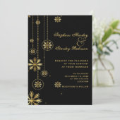 Gouden sneeuwvlokken zwarte winter bruiloft kaart (Staand voorkant)