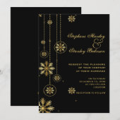 Gouden sneeuwvlokken zwarte winter bruiloft kaart (Voorkant / Achterkant)
