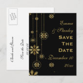 Gouden sneeuwvlokken zwarte winter bruiloft Save t Aankondigingskaart (Voorkant / Achterkant)