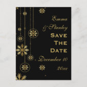 Gouden sneeuwvlokken zwarte winter bruiloft Save t Aankondigingskaart (Voorkant)