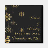 Gouden sneeuwvlokken zwarte winter bruiloft Save t Magneet (Voorkant)