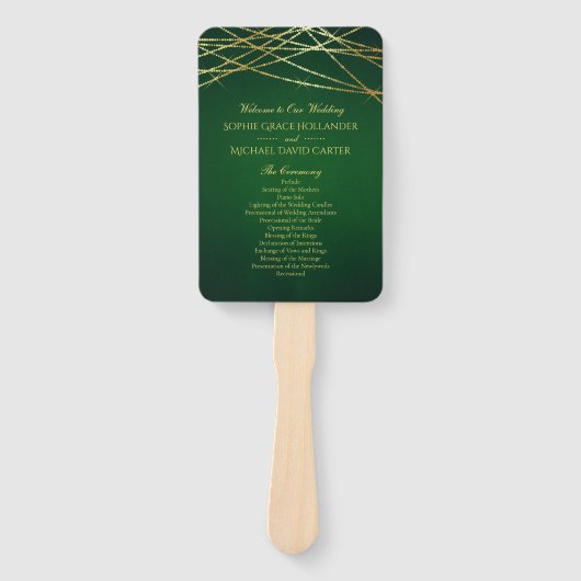 Gouden snoerlampjes op smaragdgroen handwaaier (Voorkant)