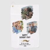 Gouden snor Happy Vaderdag 3 Foto Golfhanddoek (Voorkant)