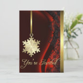 Gouden Snowflake Decoratie Rode Zijde Uitnodiging (Staand voorkant)