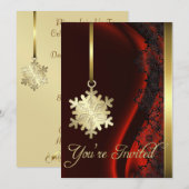 Gouden Snowflake Decoratie Rode Zijde Uitnodiging (Voorkant / Achterkant)