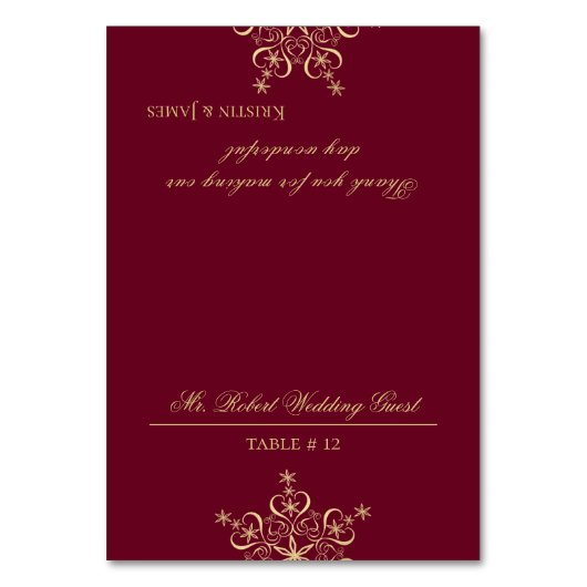 Gouden Snowflake DIY Zitplaatsen Kaart (Voorkant)