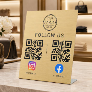 Gouden socialemediacode QR-tableaudisplay Reclamebord Met Voetstuk