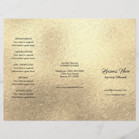 Gouden Spa, Massage, Kapsalon Menu & Prijzen (Voorkant)