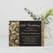 Gouden Sparkle 50e Verjaardagsfeestje Swirl Kaart (Staand voorkant)
