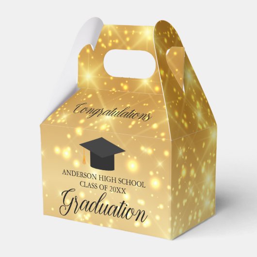 Gouden Sparkle Afstuderen Chic Custom 2024 Party Bedankdoosjes (Voorkant Zijde)