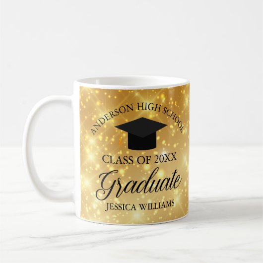 Gouden Sparkle Afstuderen Chique Gepersonaliseerde Koffiemok (Links)