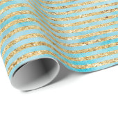  gouden Sparkle Aqua Waterverf Stripes Cadeaupapier (Rol Hoek)