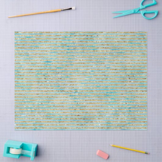 gouden Sparkle Aqua Waterverf Stripes Tissuepapier (Craft)