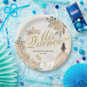 Gouden Sparkle Bloemen Prinses Quinceañera Verjaar Papieren Bordje (Feest)