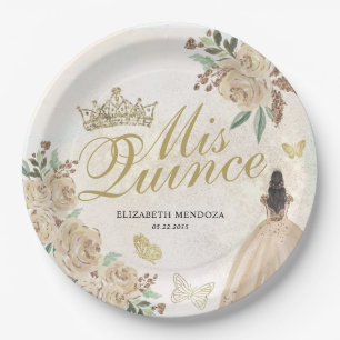 Gouden Sparkle Bloemen Prinses Quinceañera Verjaar Papieren Bordje