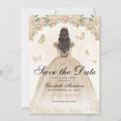 Gouden Sparkle Bloemen Prinses Quinceañera Verjaar Save The Date (Voorkant)