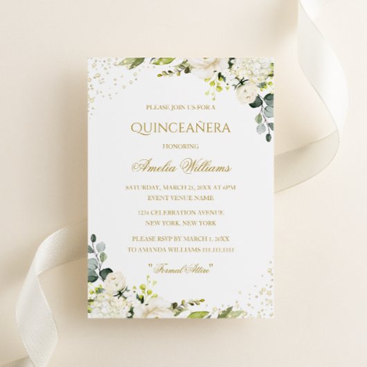 Gouden Sparkle Bloemen Quinceanera Uitnodiging
