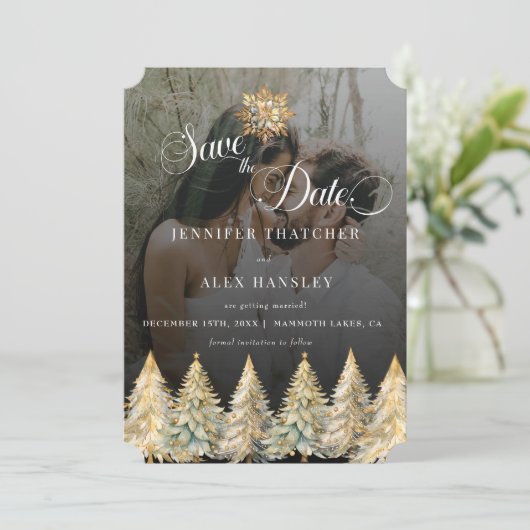 Gouden Sparkle Christmas Wedding Save the Date Kaart (Staand voorkant)