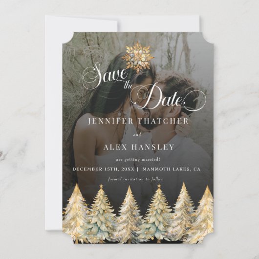 Gouden Sparkle Christmas Wedding Save the Date Kaart (Voorkant)