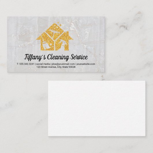 Gouden Sparkle Cleaning Service Pictogrammen Visitekaartje (Voorkant / Achterkant)