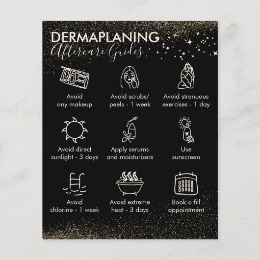 Gouden Sparkle Dermaplaning nazorg Budget Flyer (Achterkant)