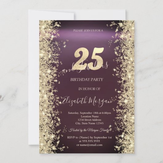 Gouden Sparkle Diamonds Bourgogne 25e verjaardag Kaart (Voorkant)