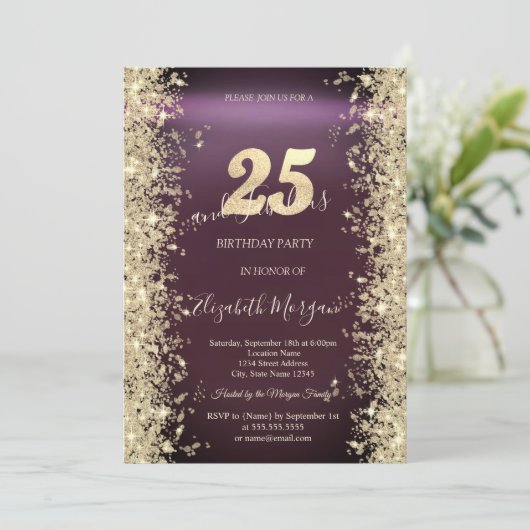 Gouden Sparkle Diamonds Bourgogne 25e verjaardag Kaart (Staand voorkant)