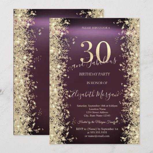 Gouden Sparkle Diamonds Bourgogne 30e verjaardag Kaart (Voorkant / Achterkant)