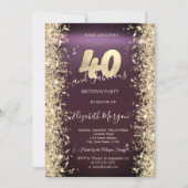 Gouden Sparkle Diamonds Bourgogne 40e verjaardag Kaart (Voorkant)