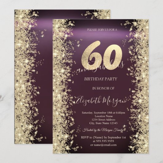 Gouden Sparkle Diamonds Bourgogne 60e verjaardag Kaart (Voorkant / Achterkant)