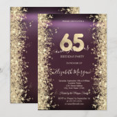 Gouden Sparkle Diamonds Bourgogne 65ste verjaardag Kaart (Voorkant / Achterkant)