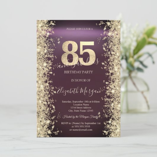 Gouden Sparkle Diamonds Bourgogne 85ste verjaardag Kaart (Staand voorkant)