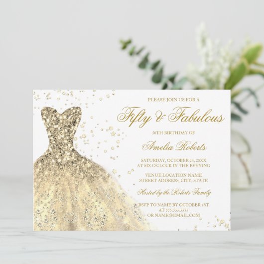 Gouden Sparkle Dress Fabulous 50ste Verjaardag Par Kaart (Staand voorkant)