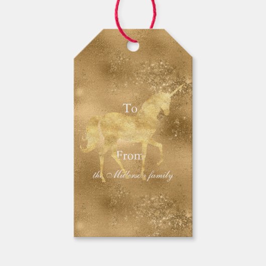 Gouden Sparkle Eenhoorn Cadeaulabel (Voorkant)