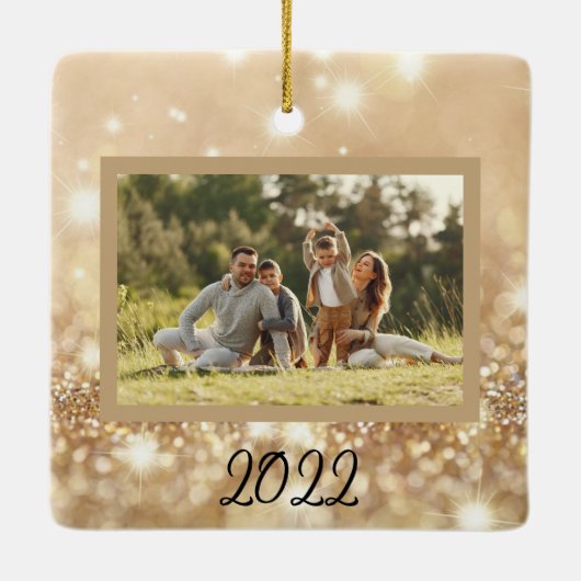 Gouden Sparkle Gepersonaliseerde Kerstversiering Keramisch Ornament (Achterkant)