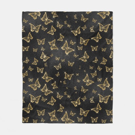 Gouden Sparkle Glam Vlinders Fleece Deken (Voorkant)