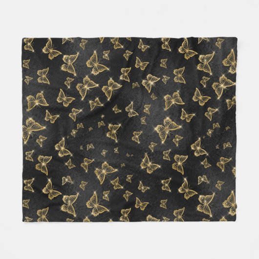 Gouden Sparkle Glam Vlinders Fleece Deken (Voorkant (Horizontaal))