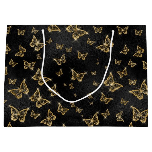 Gouden Sparkle Glam Vlinders Groot Cadeauzakje (Voorkant)
