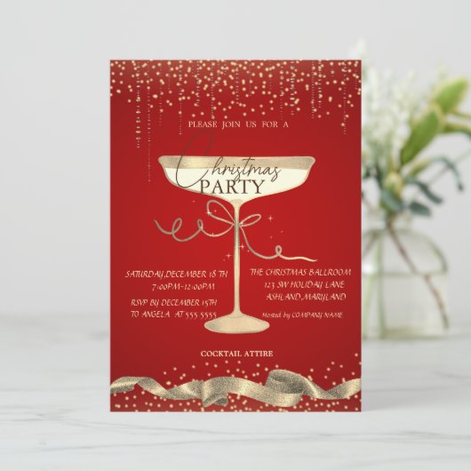 Gouden Sparkle, Glas, Corporate Red Christmas Part Kaart (Staand voorkant)