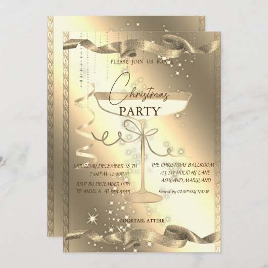 Gouden Sparkle, Glas, Zakelijk Kerstfeest Kaart (Voorkant / Achterkant)