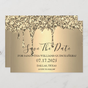Gouden Sparkle Glitter Drips Quinceanera Save The Date