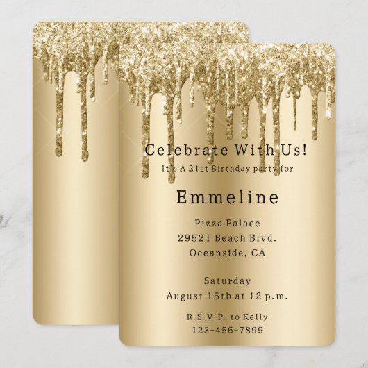 Gouden Sparkle Glitter Drips Verjaardag Kaart (Voorkant / Achterkant)