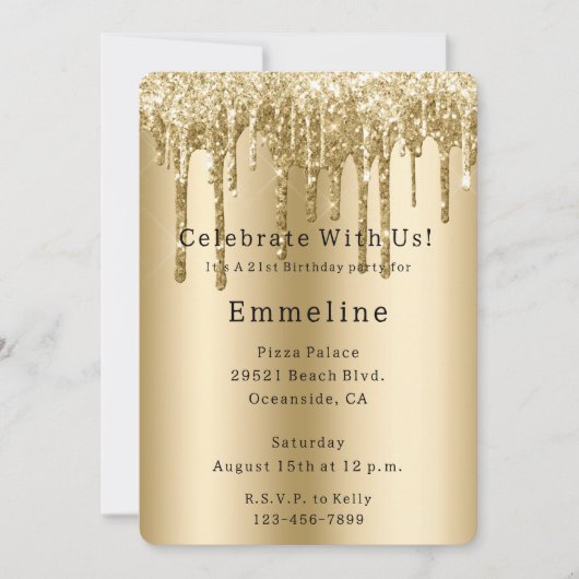 Gouden Sparkle Glitter Drips Verjaardag Kaart (Voorkant)