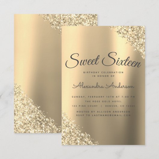Gouden Sparkle Glitter Lief Zestien Verjaardag Kaart (Voorkant / Achterkant)