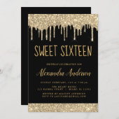 Gouden Sparkle Glitter Lief Zestien Verjaardag Kaart (Voorkant / Achterkant)