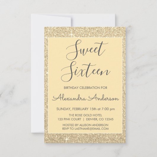 Gouden Sparkle Glitter Lief Zestien Verjaardag Kaart (Achterkant)