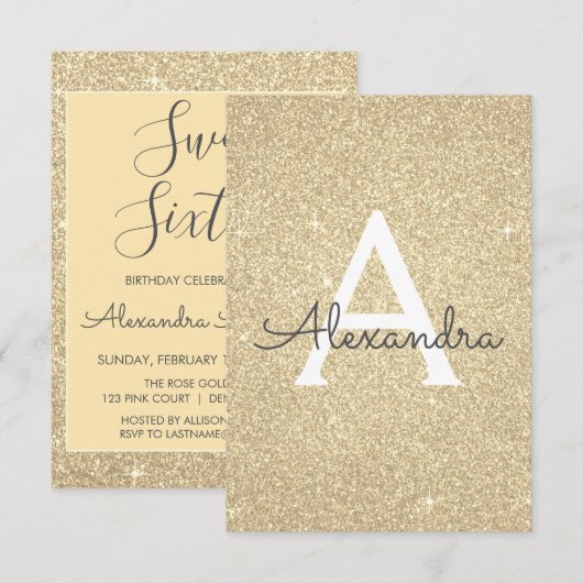 Gouden Sparkle Glitter Lief Zestien Verjaardag Kaart (Voorkant / Achterkant)